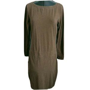 Merrell Mini Drop Waist Dress Size S Brown Knit Long Sleeve Shift Tunic Pockets